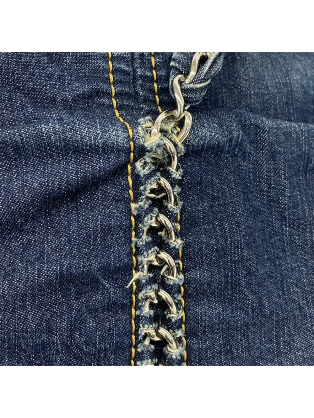 Chanel Chain Tote Denim Navy Silver